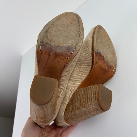 Rag & Bone Newbury Linen Taupe Heeled Ankle Booties Wooden Block Heel Size 37.5 - Picture 8 of 9